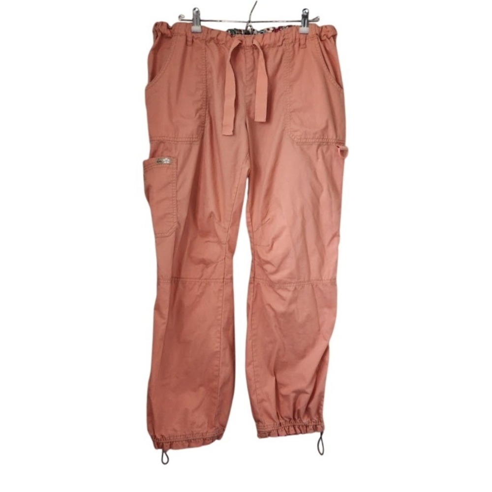 Koi Lindsey Cargo Scrub Pants Women Large Coral Pink Drawstring Toggle Hem L 187